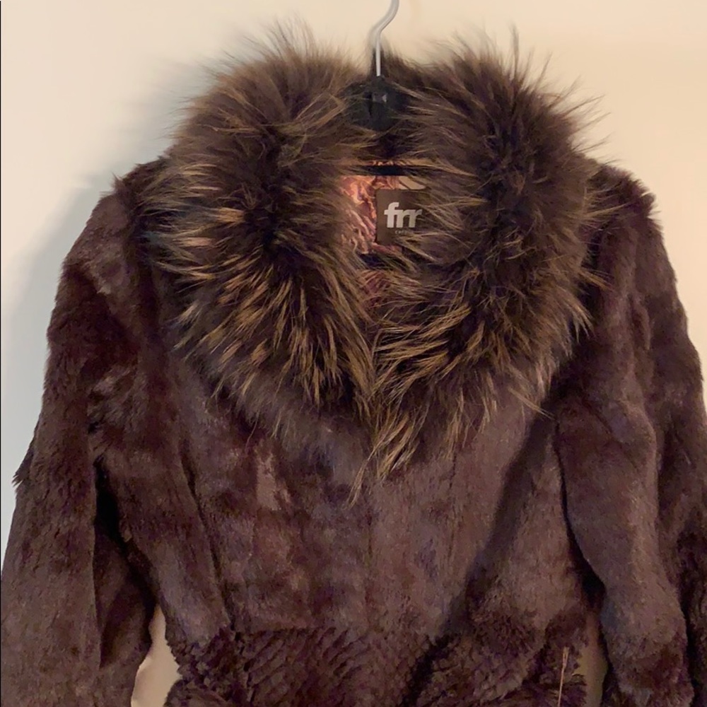 Brown fox and rabbit fur coat